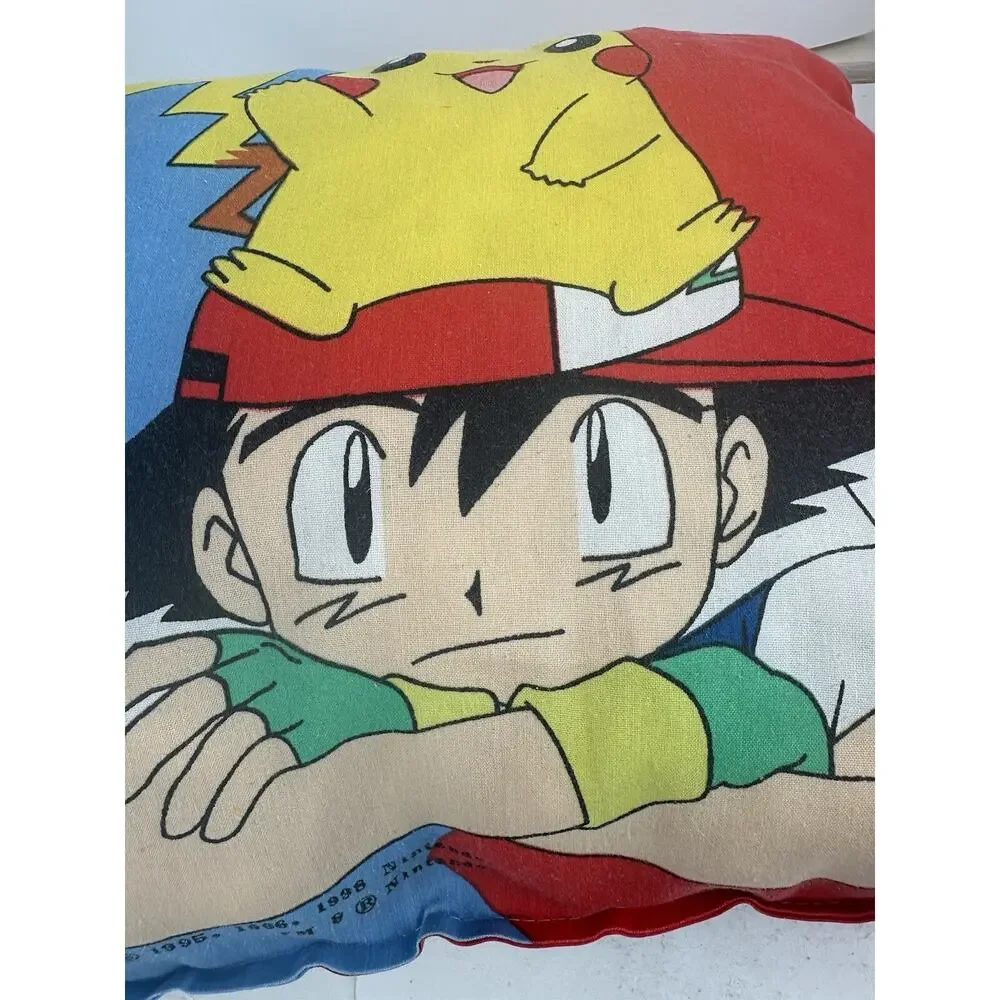 Vintage 1998 Pokemon Square Throw Pillow Eevee Poliwhirl Snorlax Pikachu Ash